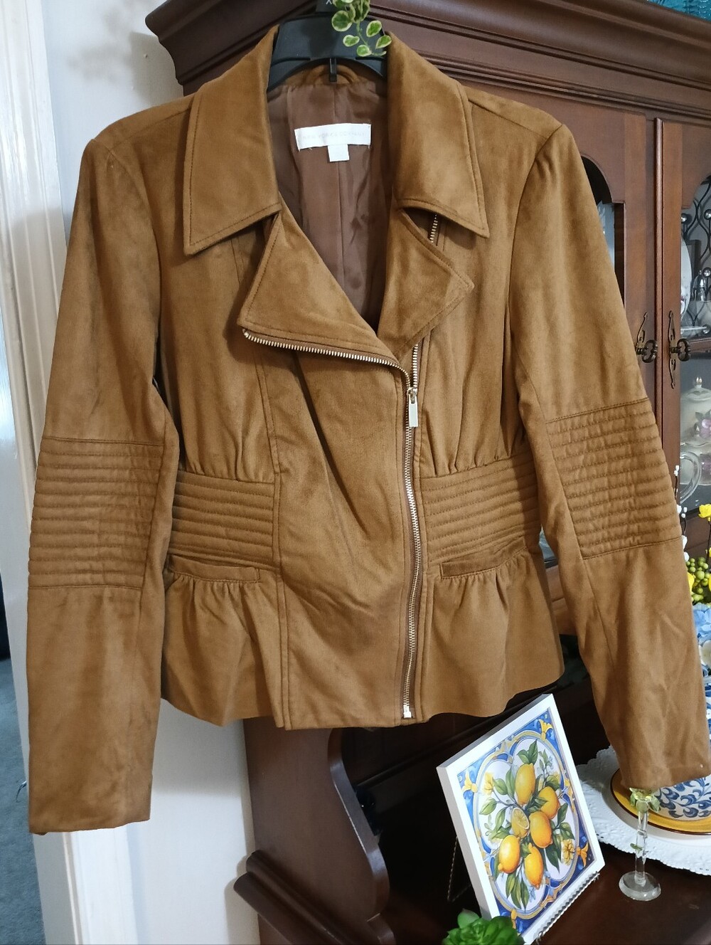 Like New New York & Co. Camel Tan Faux Suede Moto Jacket (XS)